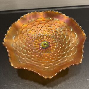 Northwood Carnival Petals Marigold Ruffled Compote Bowl Footed Pattern Antique